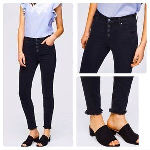 Loft skinny button fly raw frayed hem stretch jean